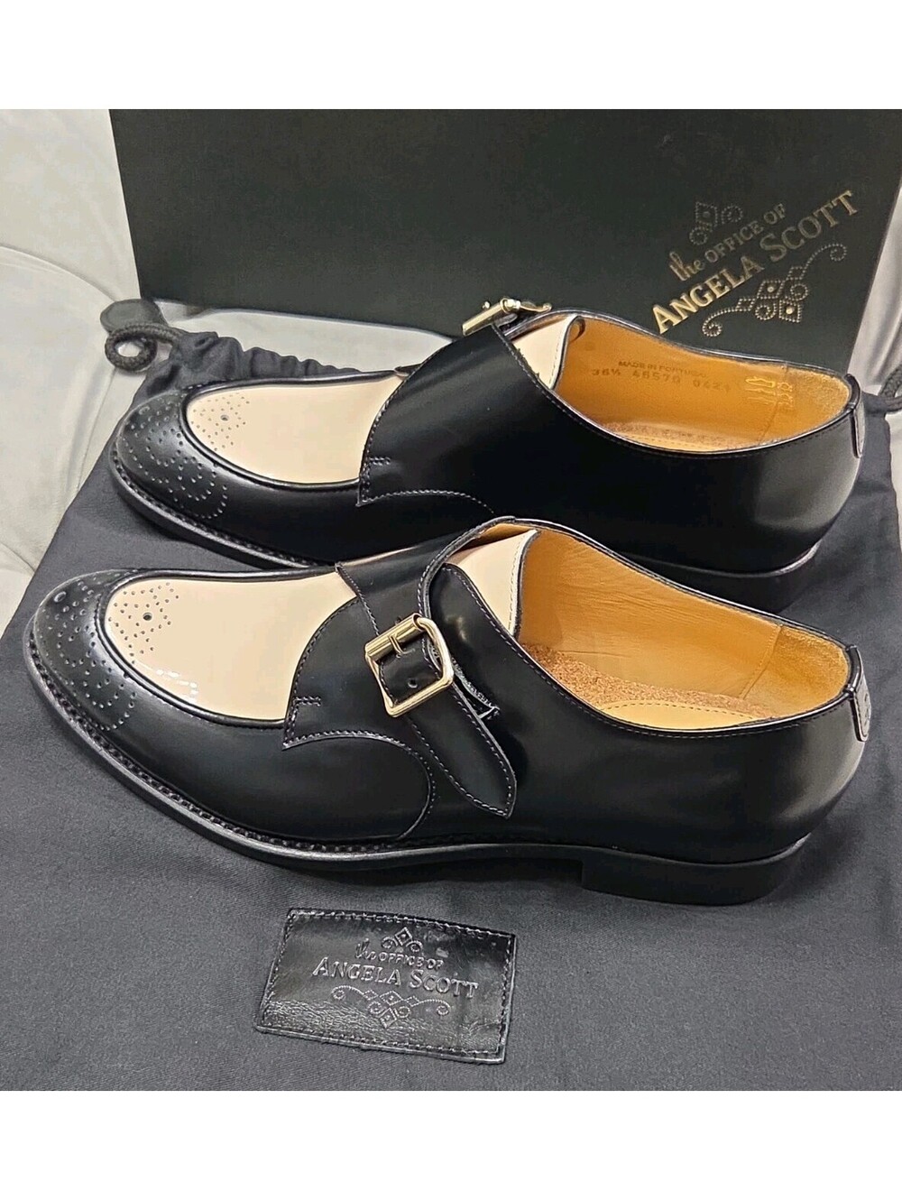 The Office Of Angela Scott Mr Georgie Monkstrap Black White Women Shoes 36.5 6.5 - Picture 7 of 13